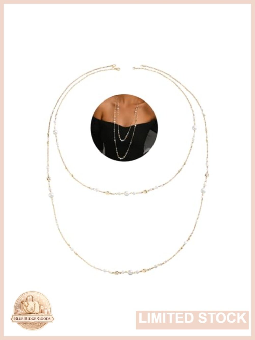 Long Pearl Strand Necklace Double Layer Chain Beaded Boho 22.6"